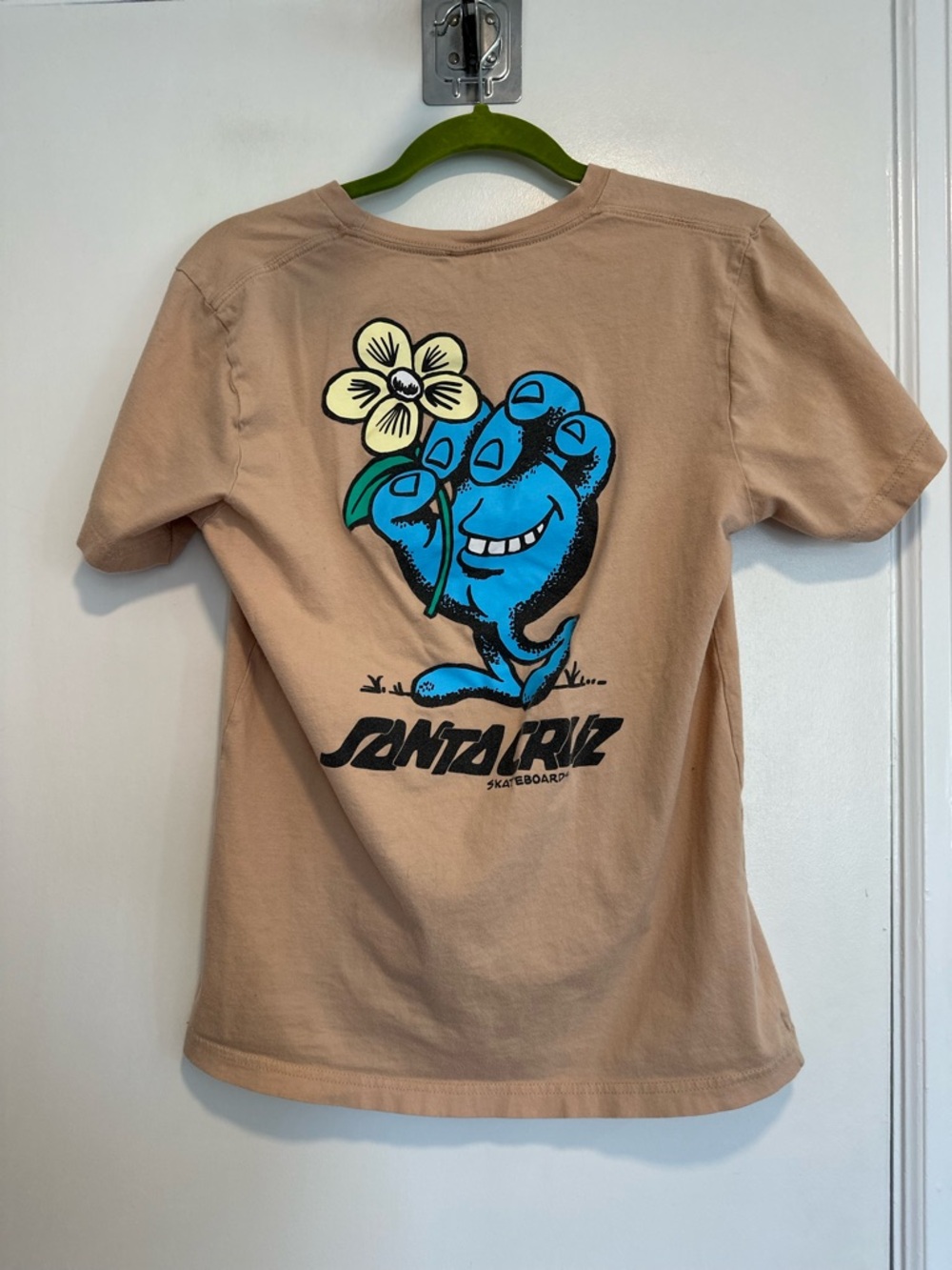 Santa Cruz Skateboards Y2K Stroll blue hand flower Spellout logo Streetwear Tee.